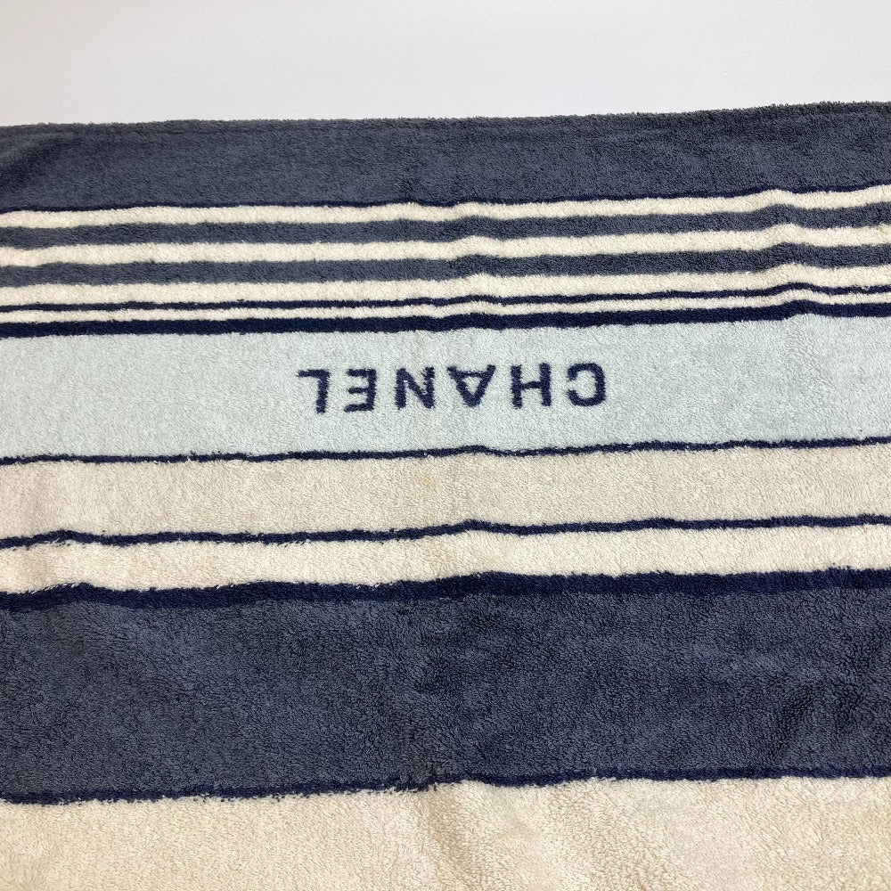 CHANEL Striped Bath Towel, Daily Necessities, Interior Decor, Beach Towel, Cotton, Unisex, Ivory and Blue