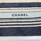 CHANEL Striped Bath Towel, Daily Necessities, Interior Decor, Beach Towel, Cotton, Unisex, Ivory and Blue