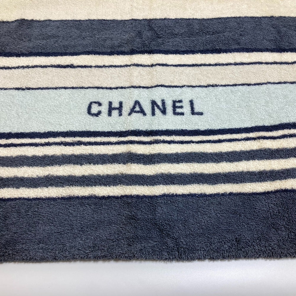 CHANEL Striped Bath Towel, Daily Necessities, Interior Decor, Beach Towel, Cotton, Unisex, Ivory and Blue