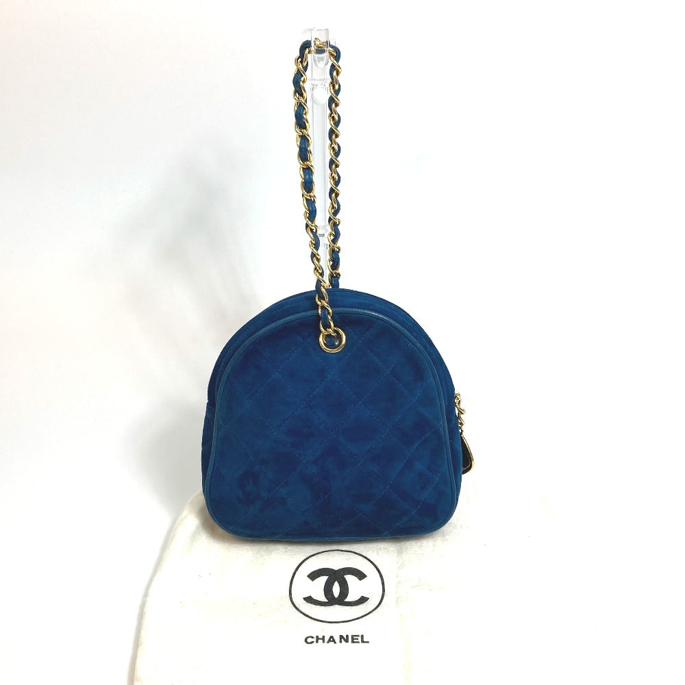 CHANEL Coco Mark CC Matelasse Chain Party Bag, Suede Handbag, Women's, Blue
