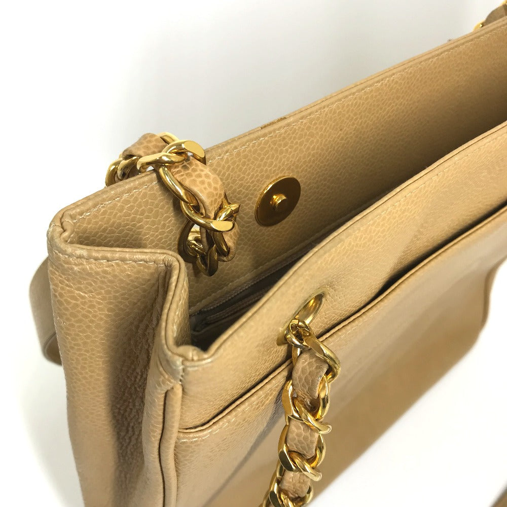 CHANEL CC Coco Mark Chain Tote Bag, Shoulder Bag, Caviar Leather, Beige