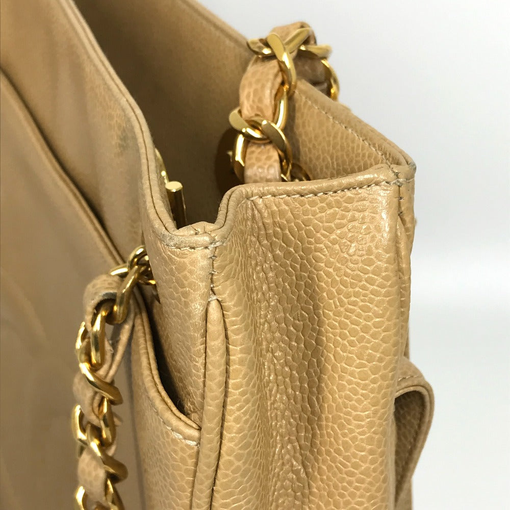 CHANEL CC Coco Mark Chain Tote Bag, Shoulder Bag, Caviar Leather, Beige