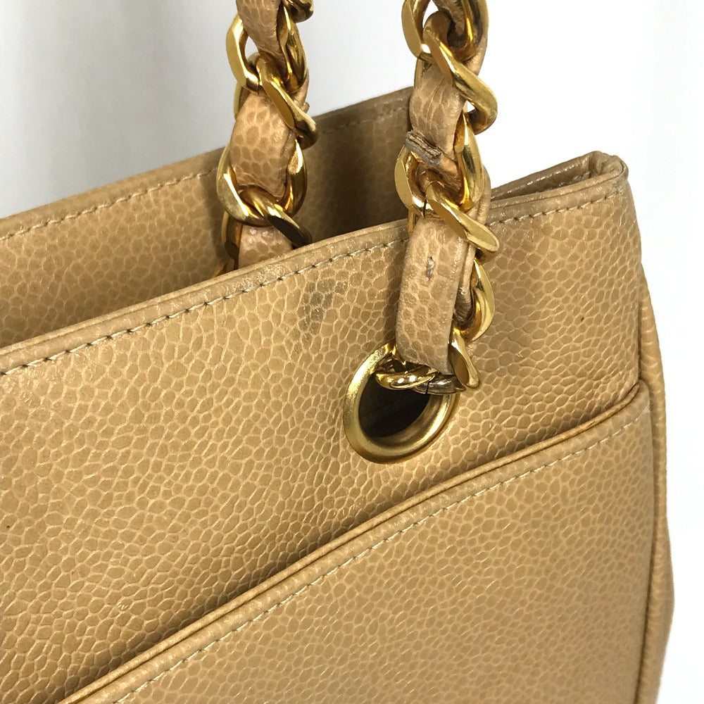 CHANEL CC Coco Mark Chain Tote Bag, Shoulder Bag, Caviar Leather, Beige
