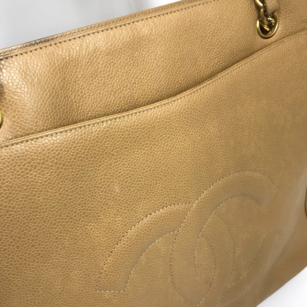 CHANEL CC Coco Mark Chain Tote Bag, Shoulder Bag, Caviar Leather, Beige