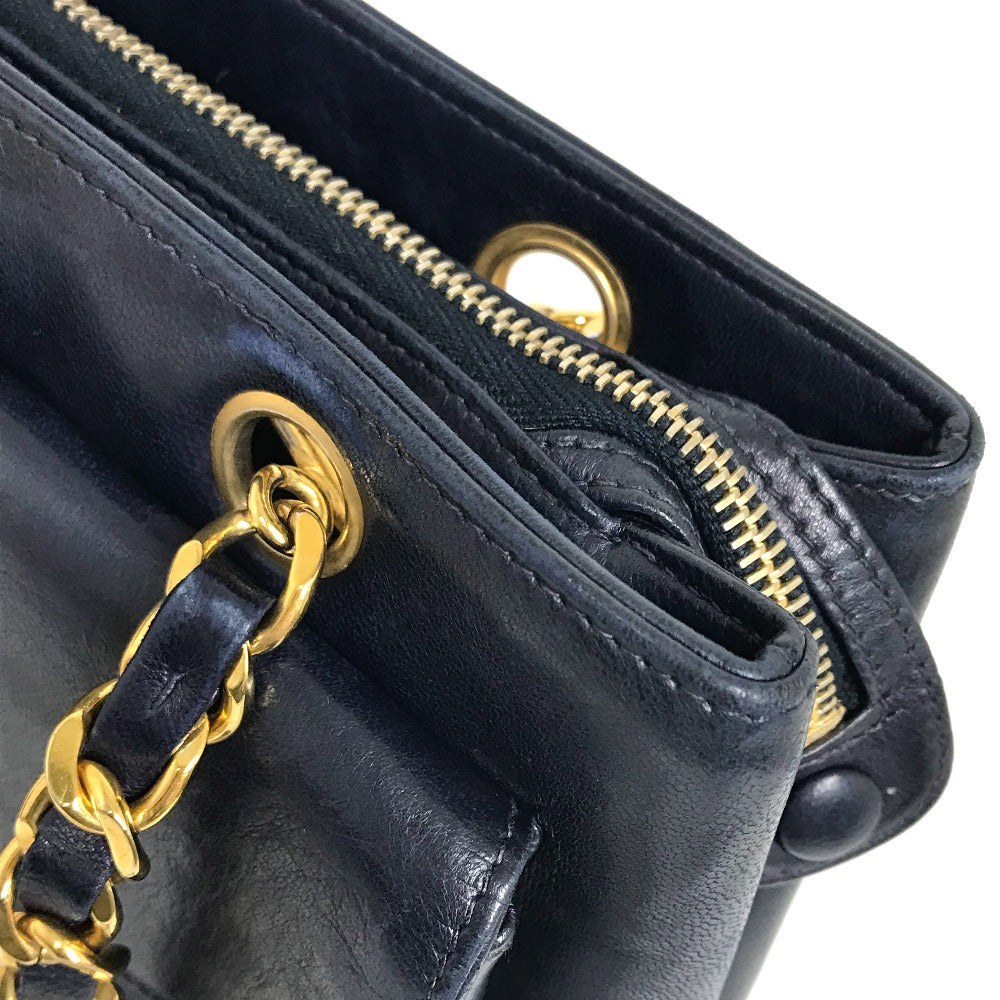 CHANEL CC Coco Mark Coco Ball Chain Tote Bag Shoulder Bag Lambskin Women's Navy
