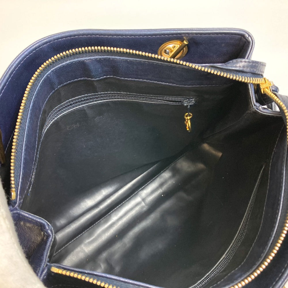 CHANEL CC Coco Mark Coco Ball Chain Tote Bag Shoulder Bag Lambskin Women's Navy