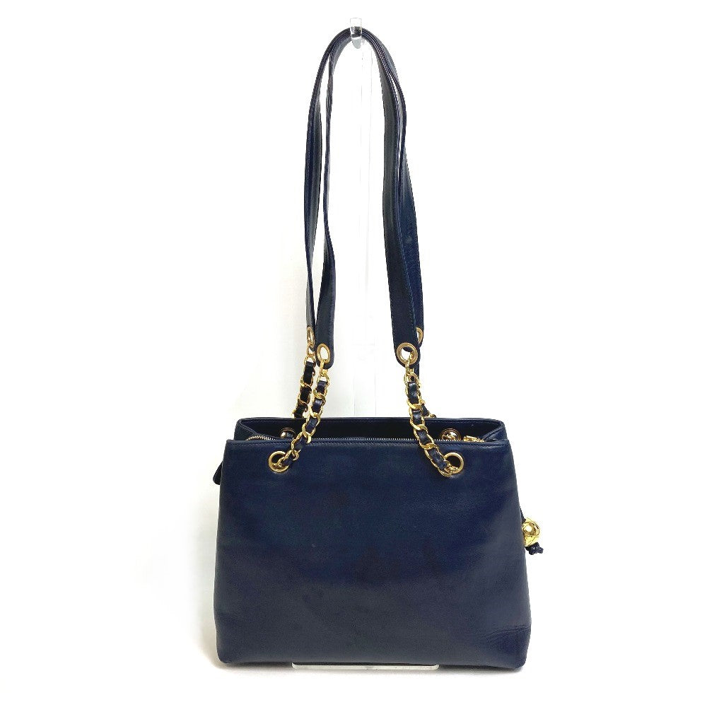 CHANEL CC Coco Mark Coco Ball Chain Tote Bag Shoulder Bag Lambskin Women's Navy