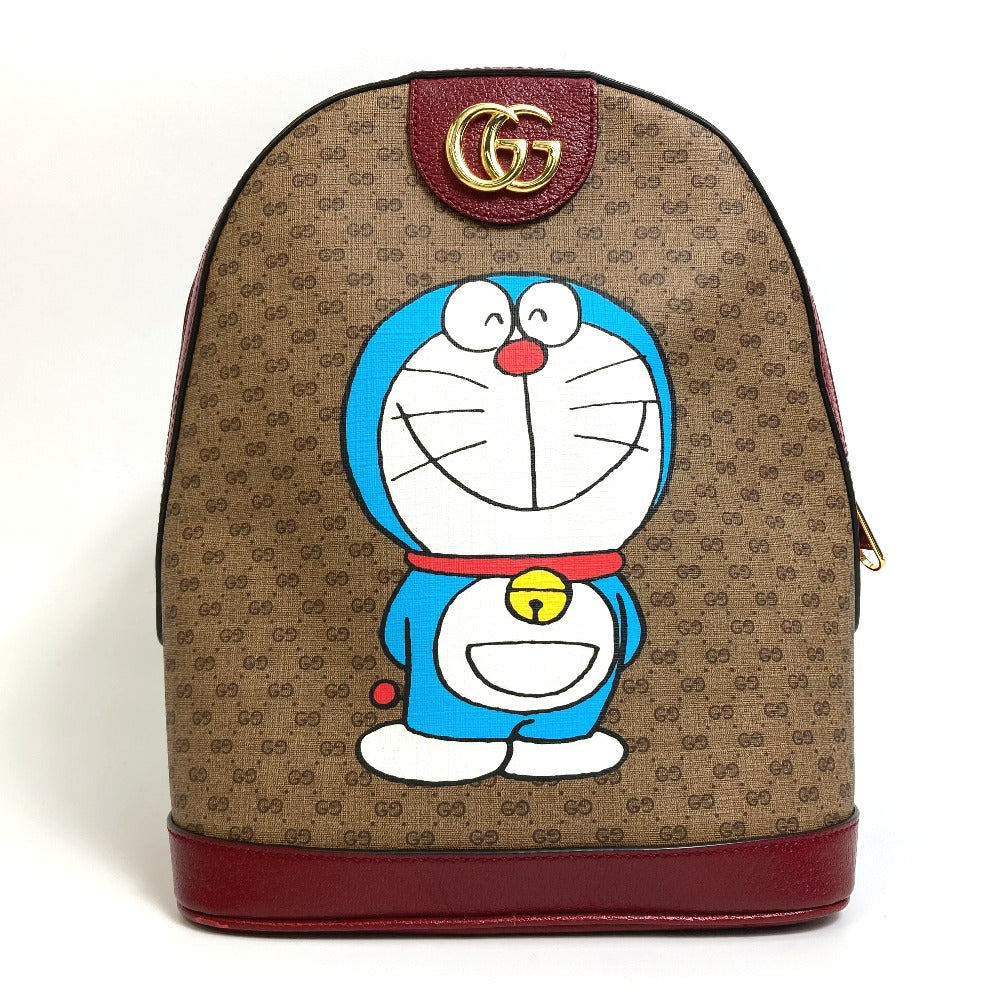GUCCI 647816 GG Supreme Doraemon x GUCCI Small Backpack, PVC/Leather, Unisex, Beige/Red