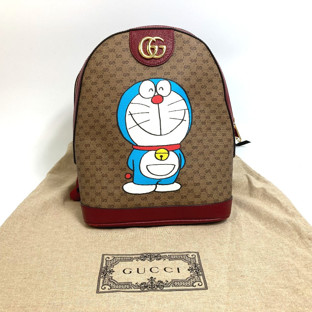 GUCCI 647816 GG Supreme Doraemon x GUCCI Small Backpack, PVC/Leather, Unisex, Beige/Red