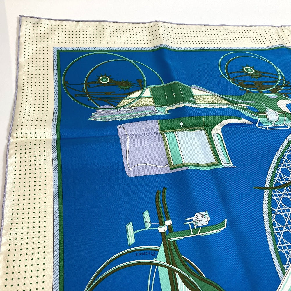 HERMES LA PERRIERE Carriage Carré 90 Silk Scarf Women's Blue/Green/Ivory