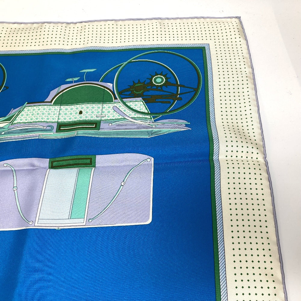 HERMES LA PERRIERE Carriage Carré 90 Silk Scarf Women's Blue/Green/Ivory