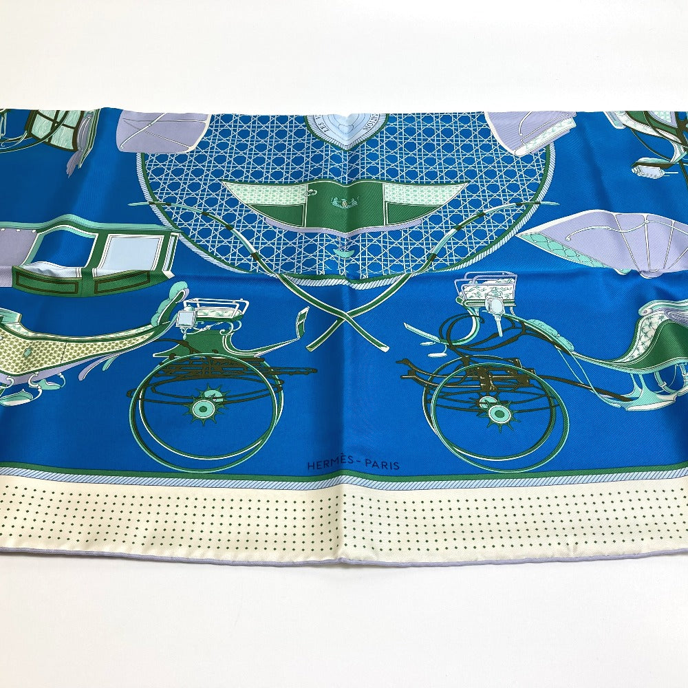 HERMES LA PERRIERE Carriage Carré 90 Silk Scarf Women's Blue/Green/Ivory