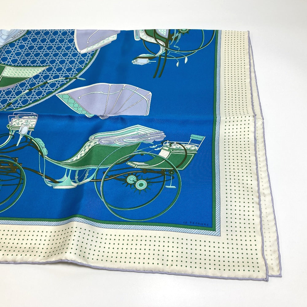 HERMES LA PERRIERE Carriage Carré 90 Silk Scarf Women's Blue/Green/Ivory