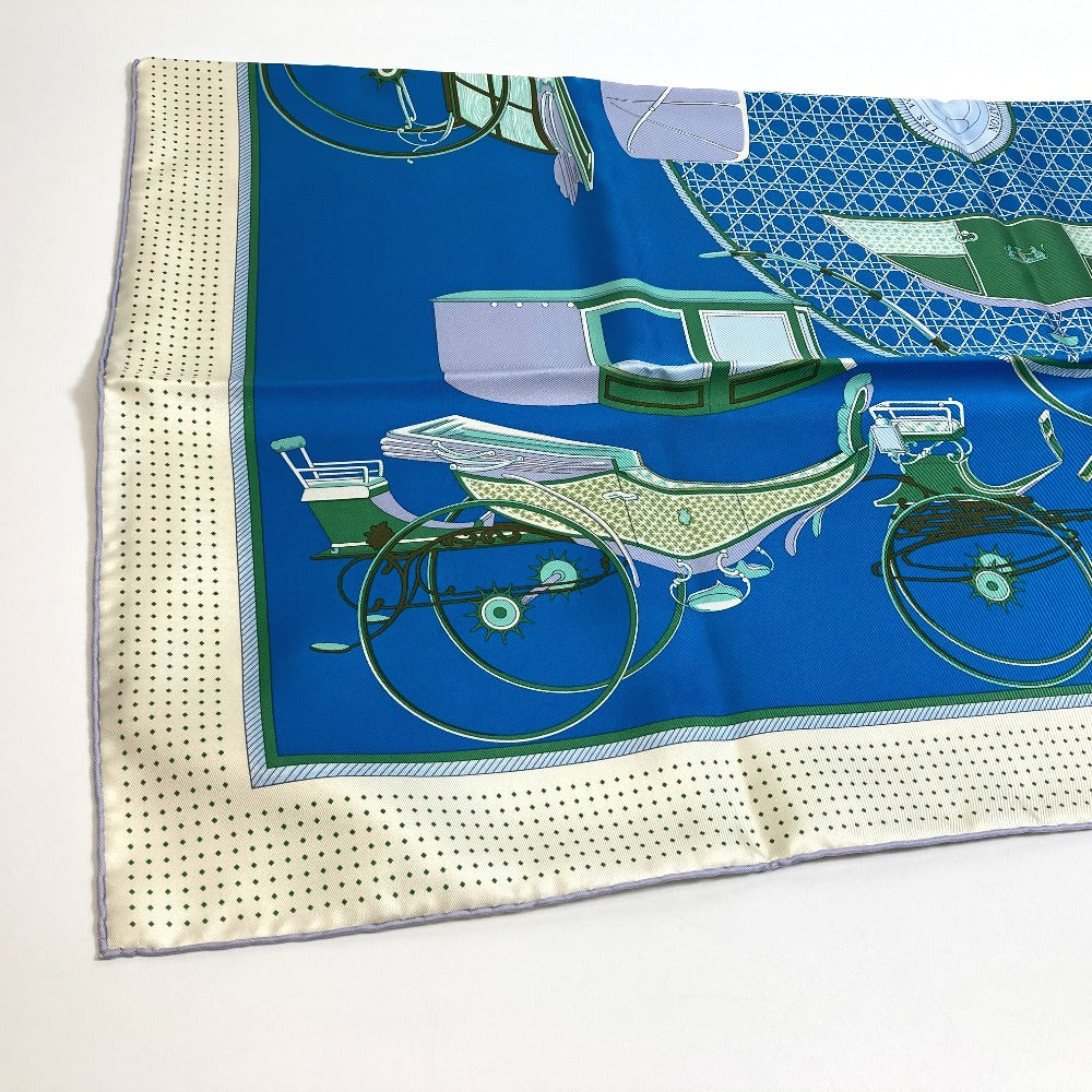 HERMES LA PERRIERE Carriage Carré 90 Silk Scarf Women's Blue/Green/Ivory