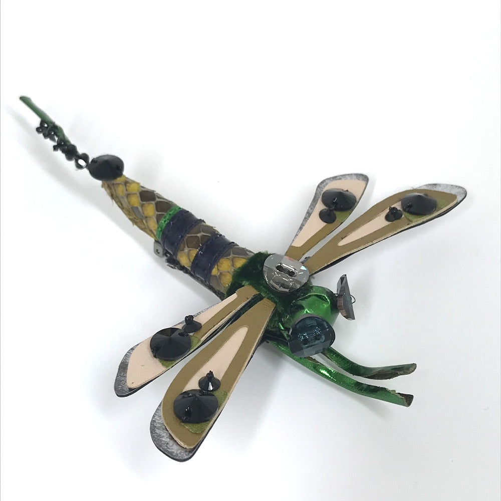 MIUMIU Dragonfly Accessories Fashion Accessories Pin Brooch Leather Brooch Women's Green x Pink