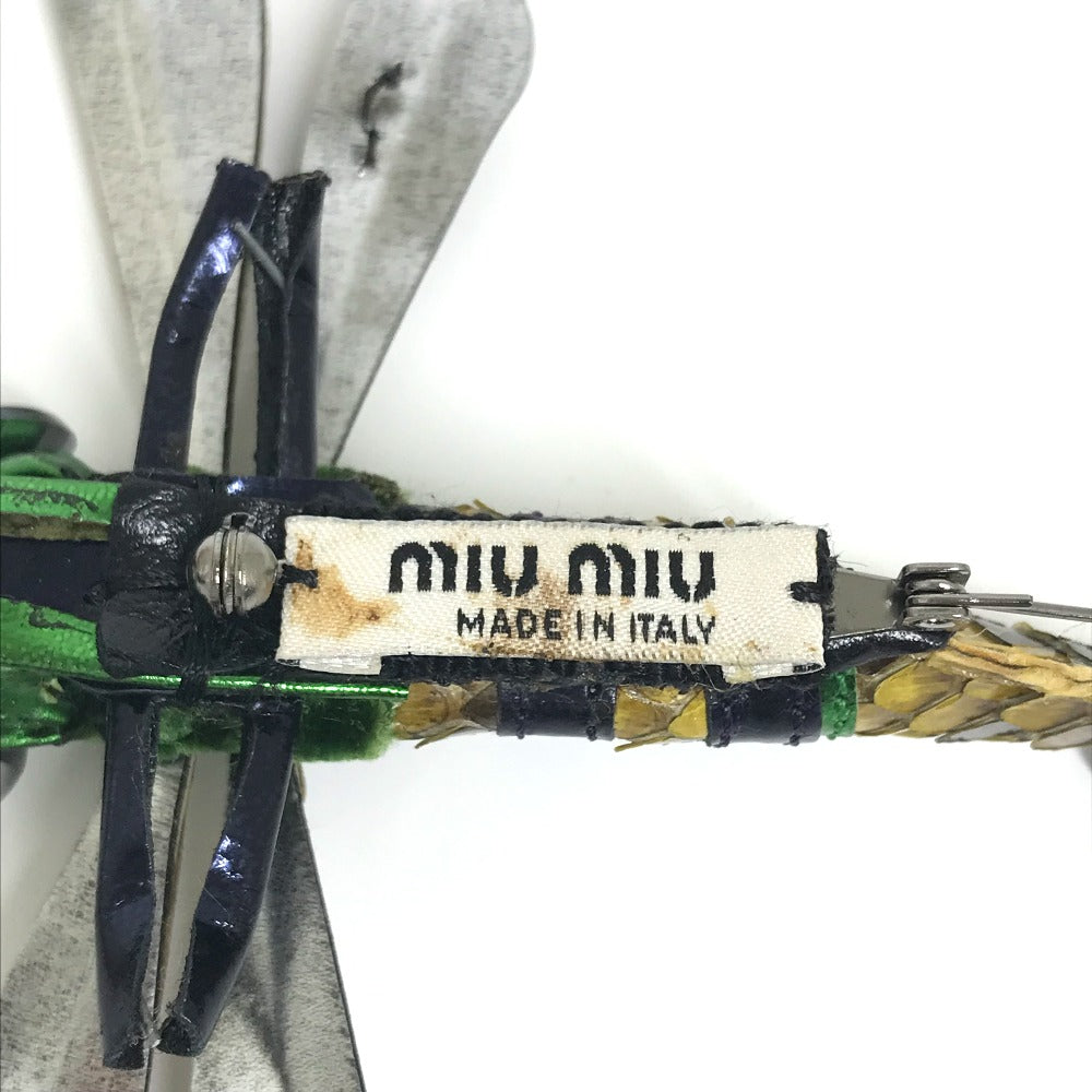 MIUMIU Dragonfly Accessories Fashion Accessories Pin Brooch Leather Brooch Women's Green x Pink