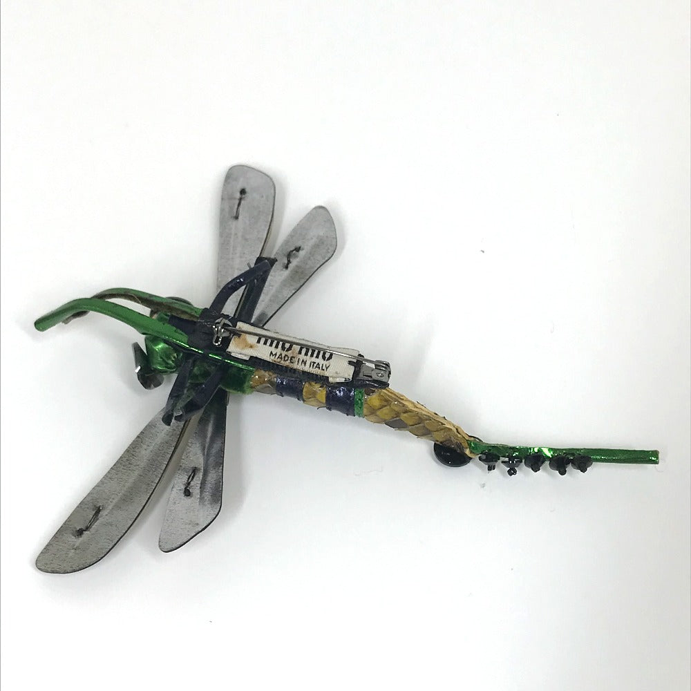 MIUMIU Dragonfly Accessories Fashion Accessories Pin Brooch Leather Brooch Women's Green x Pink