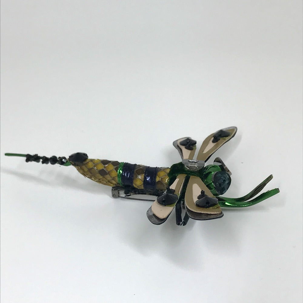 MIUMIU Dragonfly Accessories Fashion Accessories Pin Brooch Leather Brooch Women's Green x Pink
