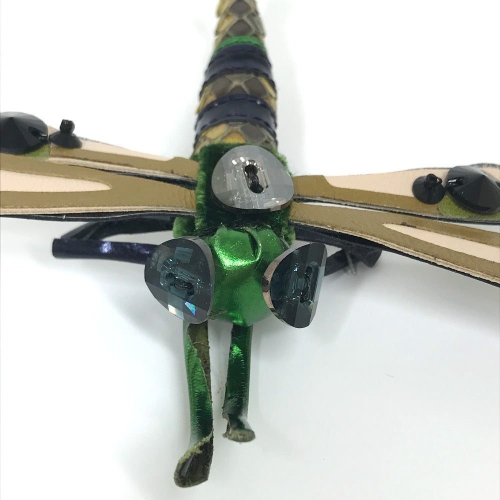 MIUMIU Dragonfly Accessories Fashion Accessories Pin Brooch Leather Brooch Women's Green x Pink