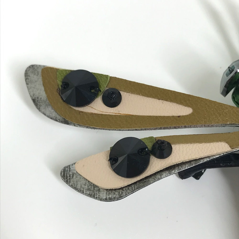 MIUMIU Dragonfly Accessories Fashion Accessories Pin Brooch Leather Brooch Women's Green x Pink