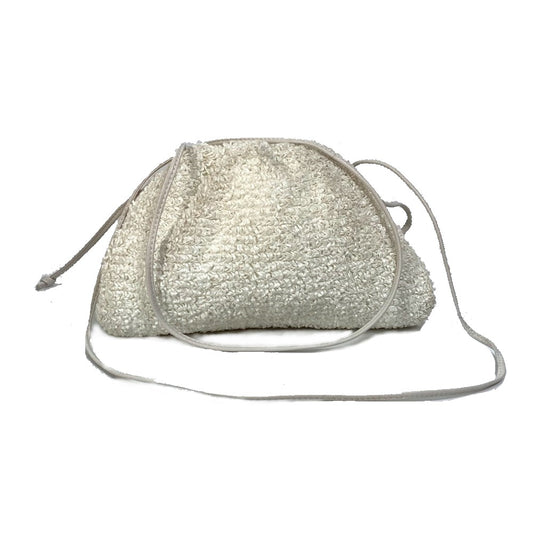BOTTEGA VENETA 585852 Mini The Pouch, a crossbody bag with a clasp closure, in nylon and leather, white.
