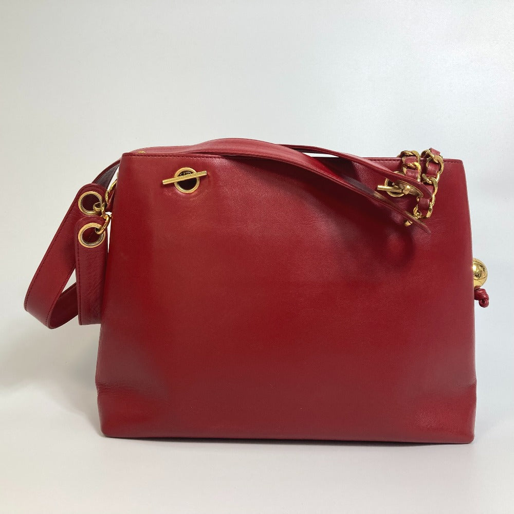 CHANEL CC Coco Mark Turn Lock Outside Flap Shoulder Tote Bag with Double Chain, Lambskin, Red, Women's