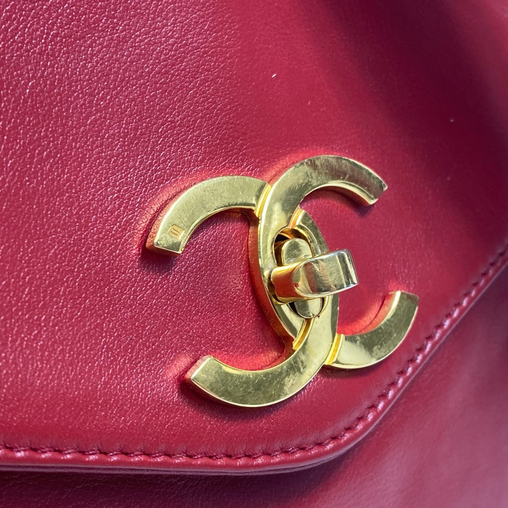 CHANEL CC Coco Mark Turn Lock Outside Flap Shoulder Tote Bag with Double Chain, Lambskin, Red, Women's