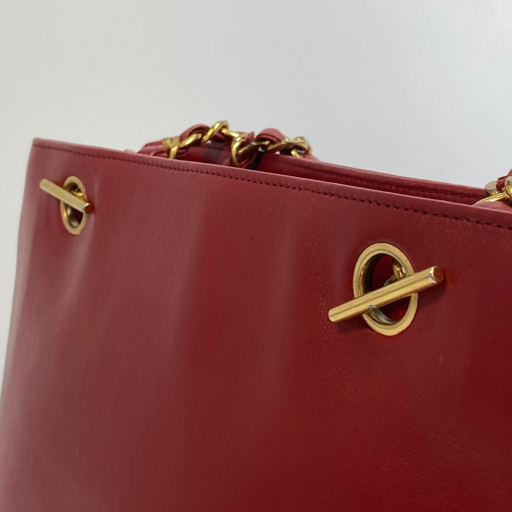 CHANEL CC Coco Mark Turn Lock Outside Flap Shoulder Tote Bag with Double Chain, Lambskin, Red, Women's
