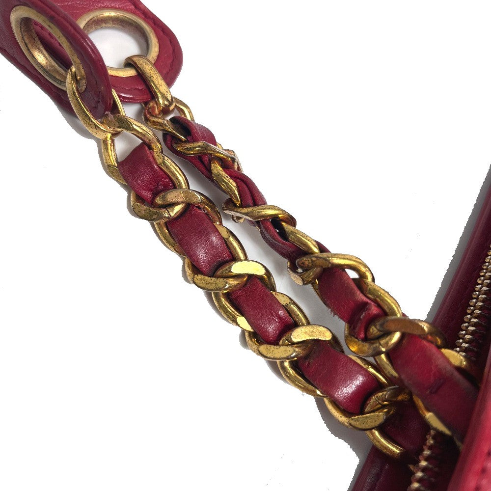 CHANEL CC Coco Mark Turn Lock Outside Flap Shoulder Tote Bag with Double Chain, Lambskin, Red, Women's