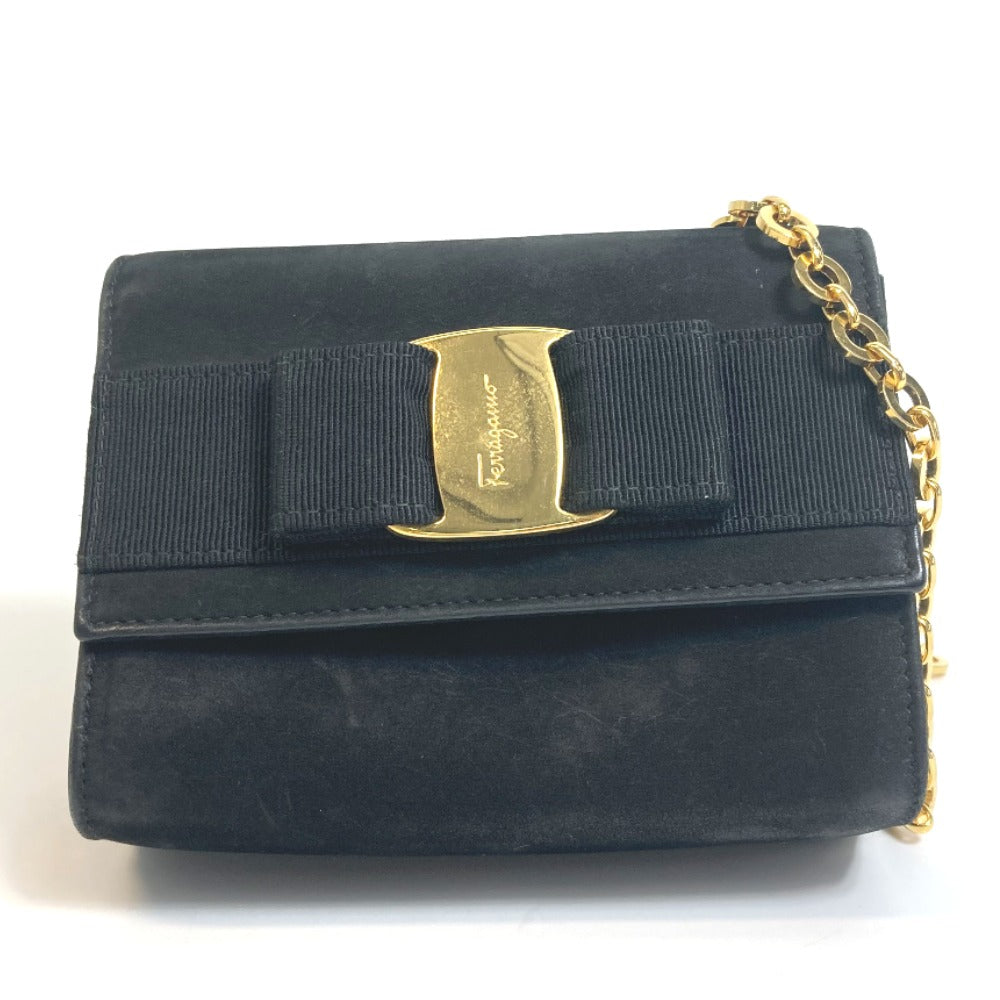 Salvatore Ferragamo AQ213202 Vara Ribbon Mini Pochette Shoulder Bag in Black Suede