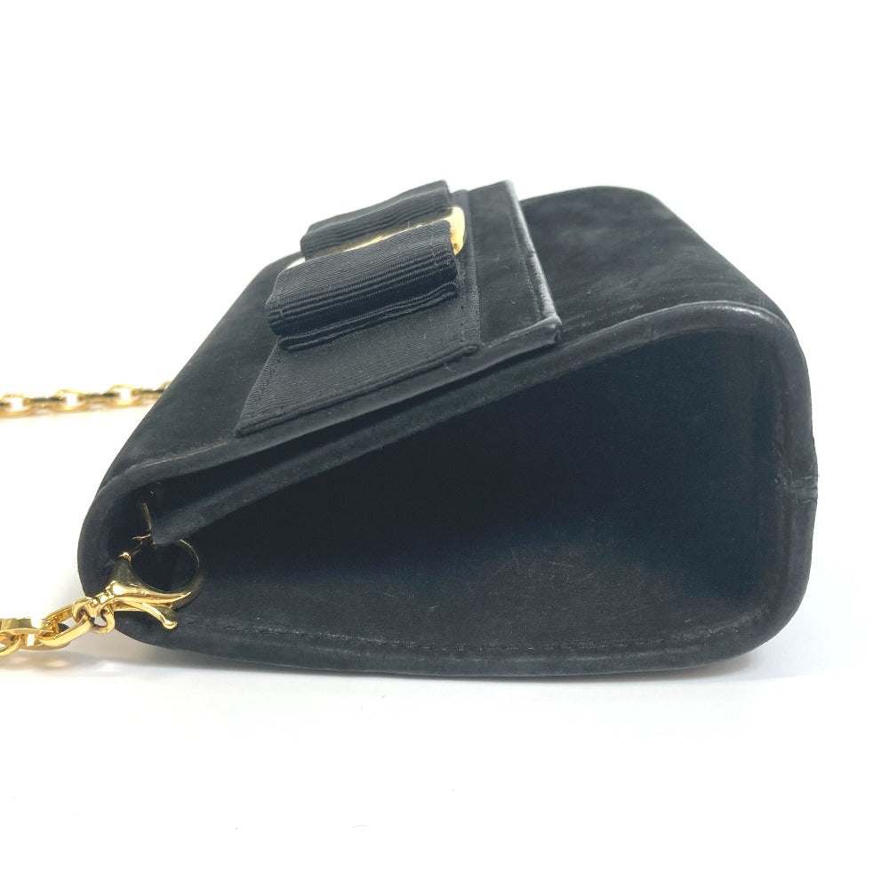 Salvatore Ferragamo AQ213202 Vara Ribbon Mini Pochette Shoulder Bag in Black Suede