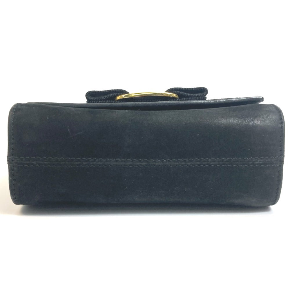 Salvatore Ferragamo AQ213202 Vara Ribbon Mini Pochette Shoulder Bag in Black Suede