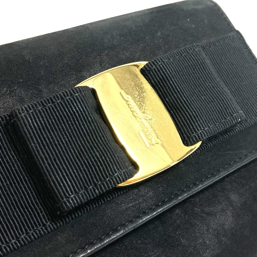 Salvatore Ferragamo AQ213202 Vara Ribbon Mini Pochette Shoulder Bag in Black Suede