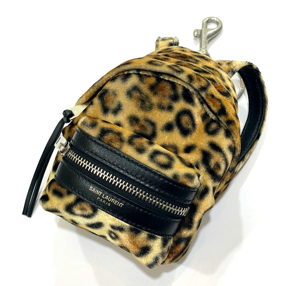 SAINT LAURENT PARIS 441911 レオパード ミニリュック カバン キーホルダー バッグチャーム ベロア レディース ブラウン