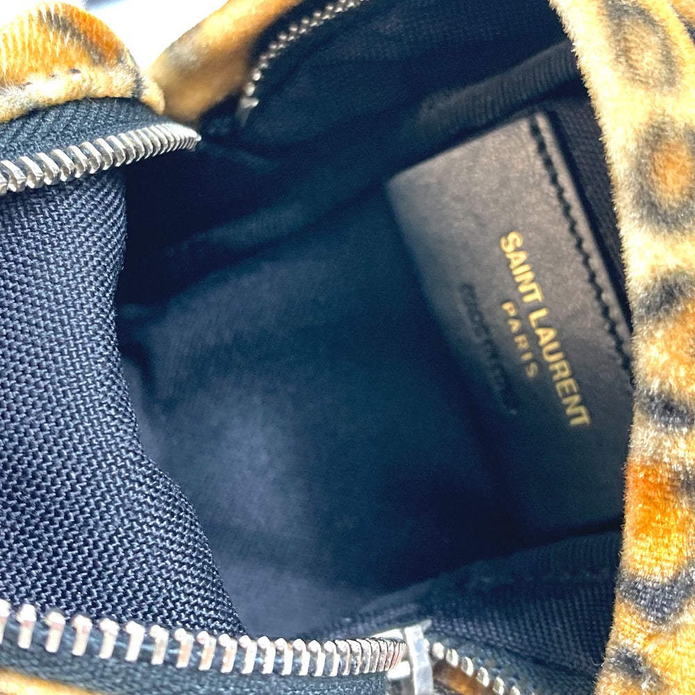 SAINT LAURENT PARIS 441911 レオパード ミニリュック カバン キーホルダー バッグチャーム ベロア レディース ブラウン