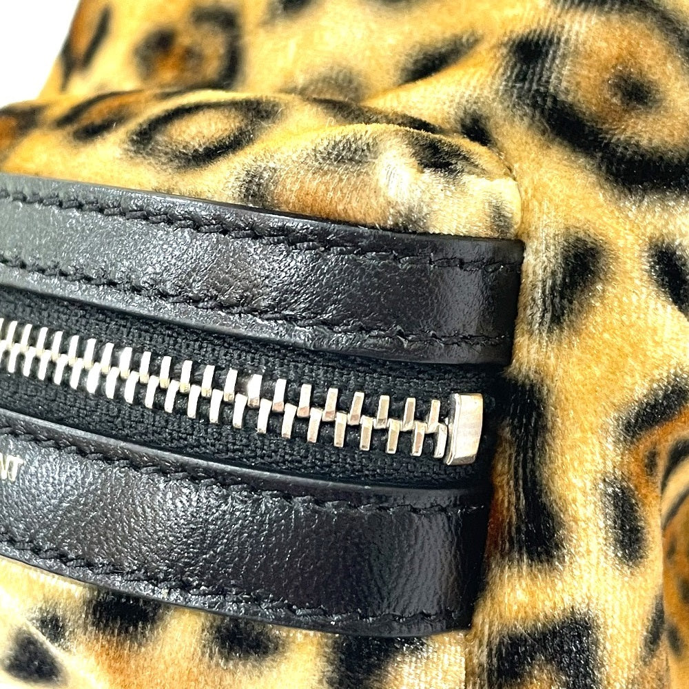 SAINT LAURENT PARIS 441911 レオパード ミニリュック カバン キーホルダー バッグチャーム ベロア レディース ブラウン