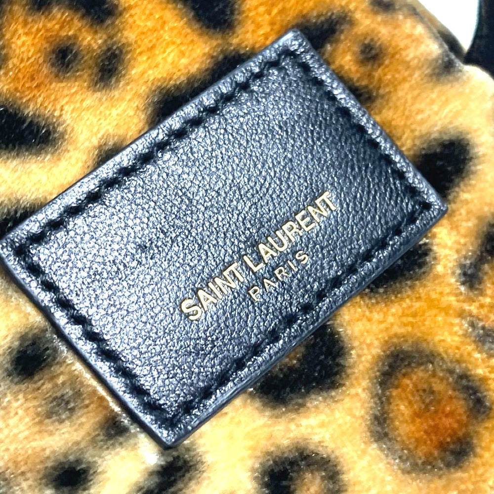 SAINT LAURENT PARIS 441911 レオパード ミニリュック カバン キーホルダー バッグチャーム ベロア レディース ブラウン