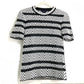 LOUIS VUITTON 1A3XJH Chevron Stitch Jacquard Pullover Top, Cotton Knit, Women's, White/Black