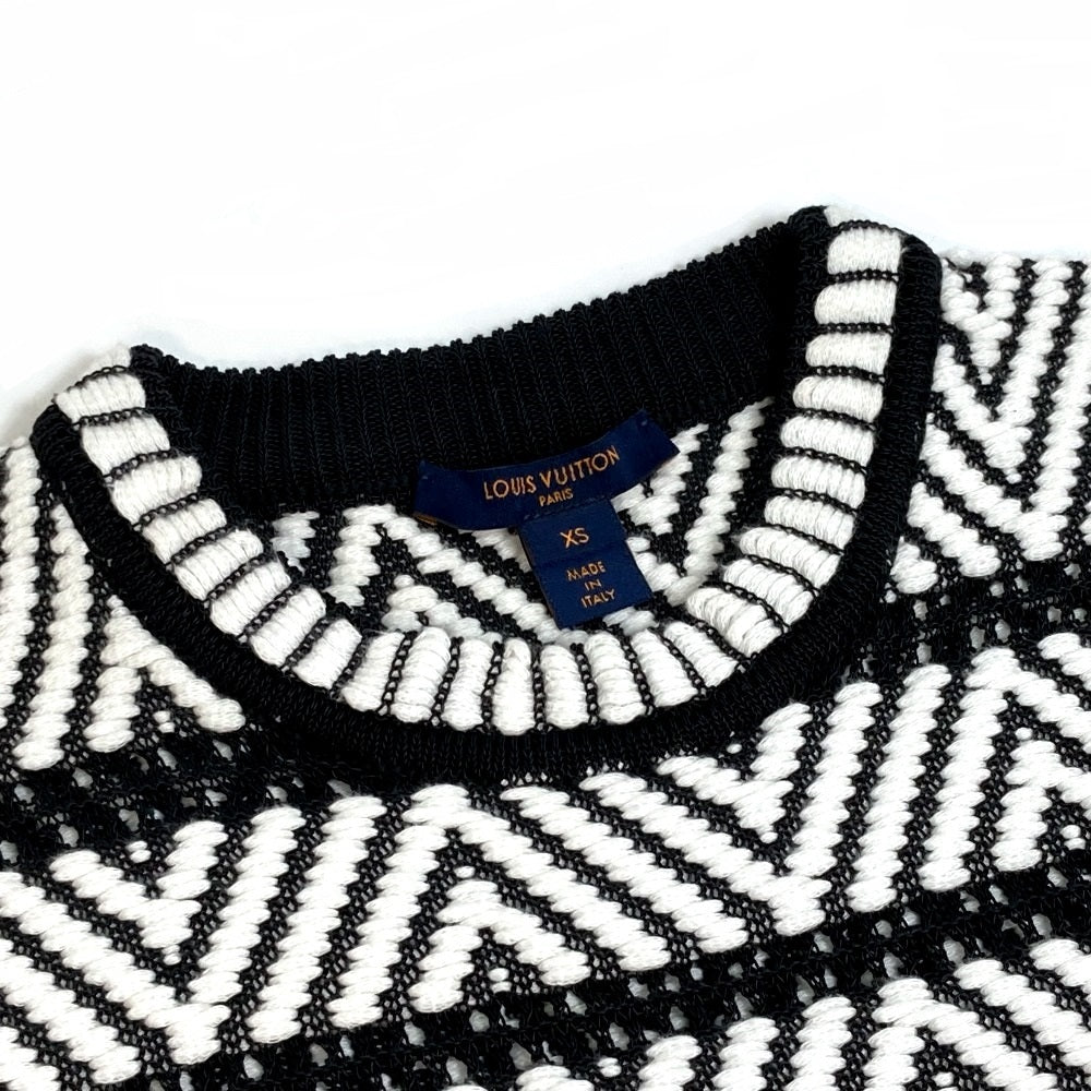 LOUIS VUITTON 1A3XJH Chevron Stitch Jacquard Pullover Top, Cotton Knit, Women's, White/Black