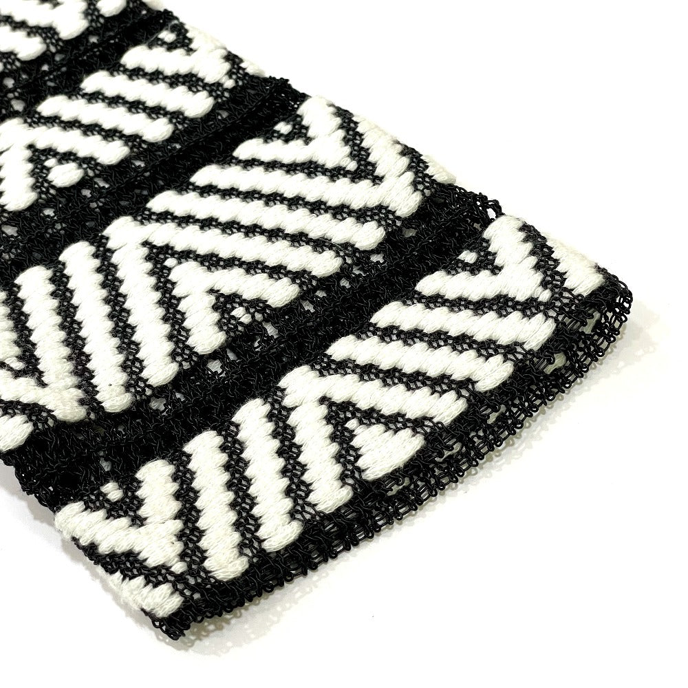 LOUIS VUITTON 1A3XJH Chevron Stitch Jacquard Pullover Top, Cotton Knit, Women's, White/Black