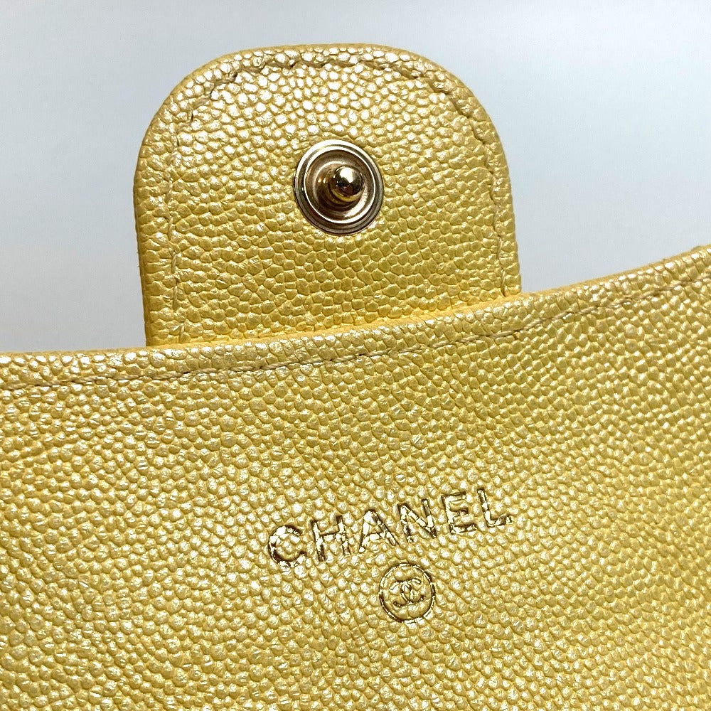 CHANEL AP0238 CCココマーク マトラッセ チェーンウォレット コインケース キャビアスキン レディース メタリックイエロー