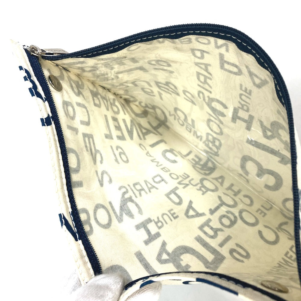 CHANEL Bysee CC Coco Mark Clear Chain Shoulder Tote Bag Canvas Women's White x Navy