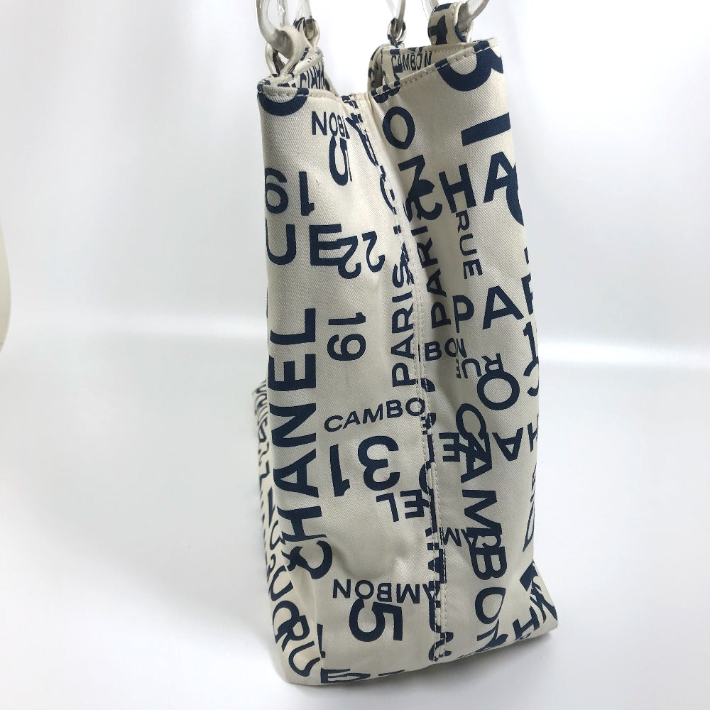 CHANEL Bysee CC Coco Mark Clear Chain Shoulder Tote Bag Canvas Women's White x Navy