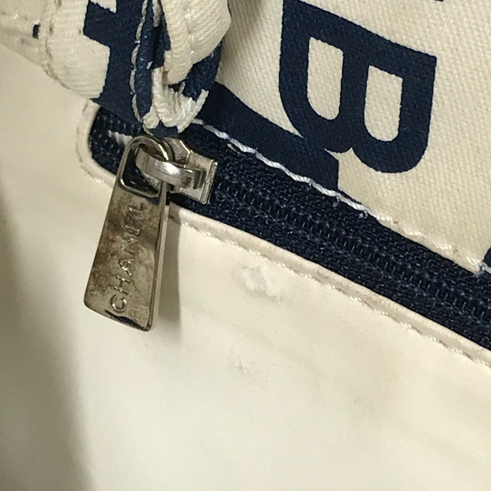 CHANEL Bysee CC Coco Mark Clear Chain Shoulder Tote Bag Canvas Women's White x Navy