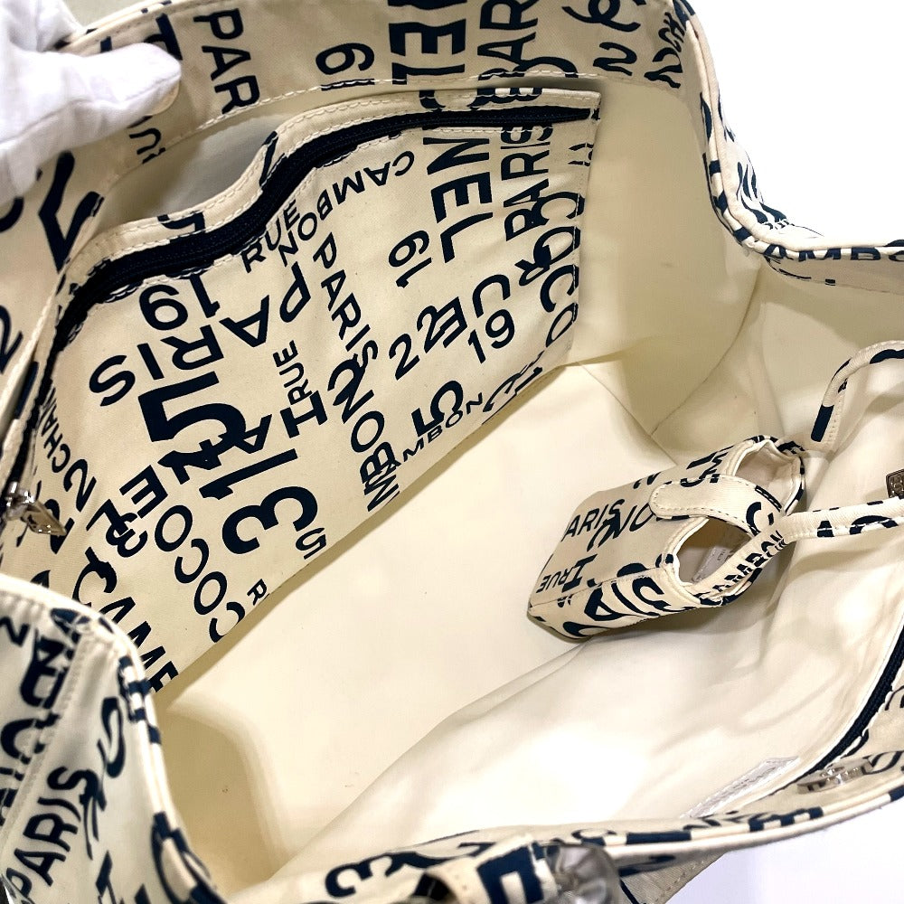 CHANEL Bysee CC Coco Mark Clear Chain Shoulder Tote Bag Canvas Women's White x Navy