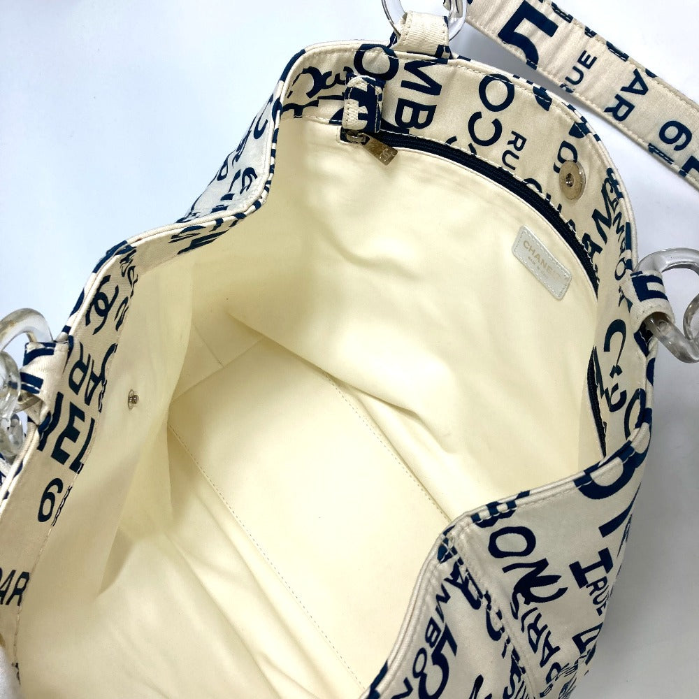 CHANEL Bysee CC Coco Mark Clear Chain Shoulder Tote Bag Canvas Women's White x Navy