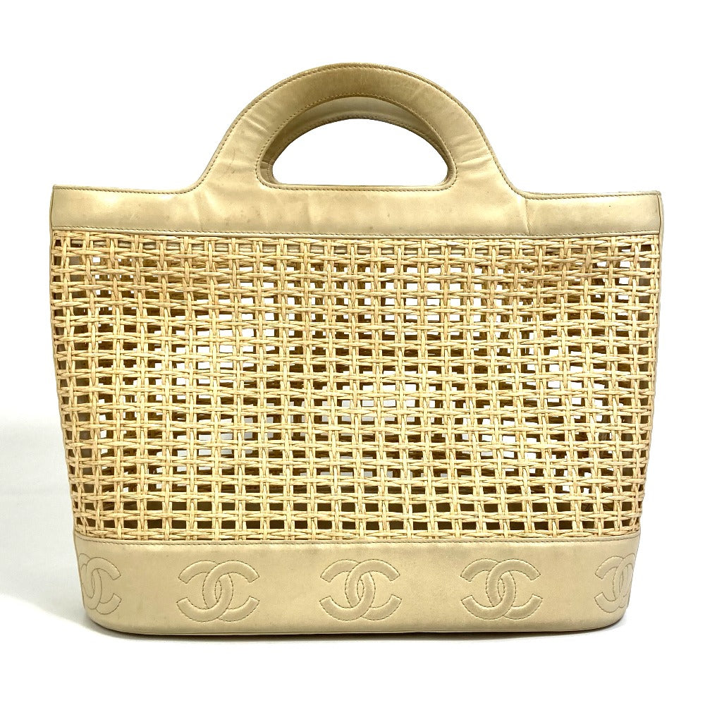 CHANEL CC Coco Mark Basket Bag with Inner Pouch, Straw/Leather Handbag, Beige