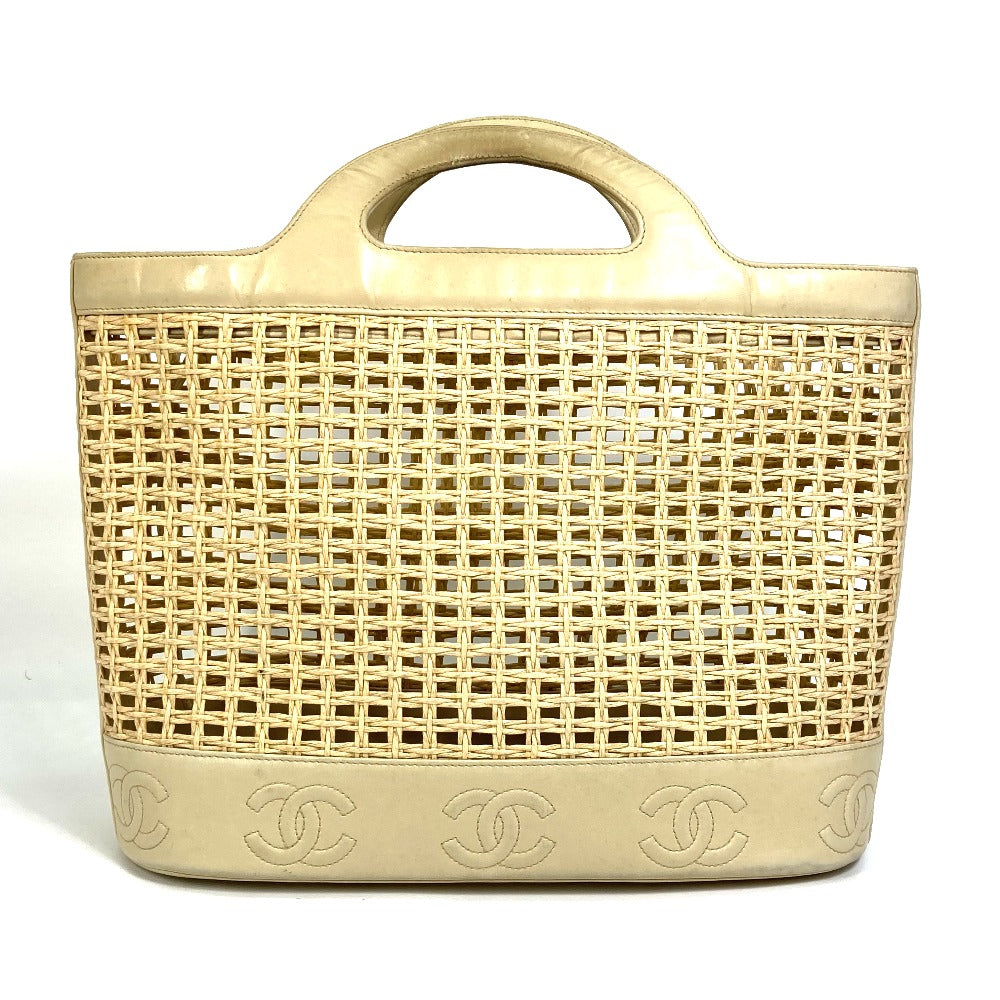 CHANEL CC Coco Mark Basket Bag with Inner Pouch, Straw/Leather Handbag, Beige