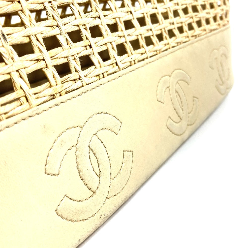CHANEL CC Coco Mark Basket Bag with Inner Pouch, Straw/Leather Handbag, Beige