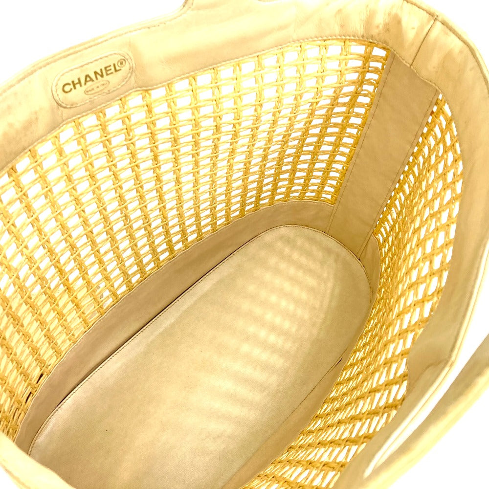 CHANEL CC Coco Mark Basket Bag with Inner Pouch, Straw/Leather Handbag, Beige